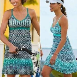 Athleta Blue and Green Patterned Mini Dress